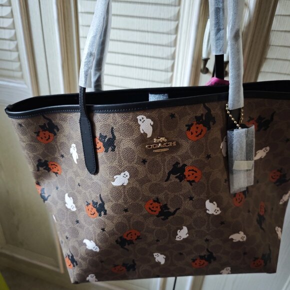 Coach City Tote In Signature Canvas With Halloween Print - Picture 1 of 5